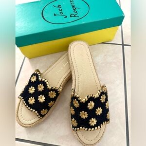 Jack Rogers Black and Gold Floral Sandals